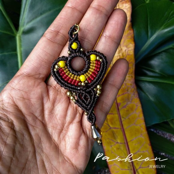 Handmade Blue or Coffee Macramé Earring - Picture 7 of 9